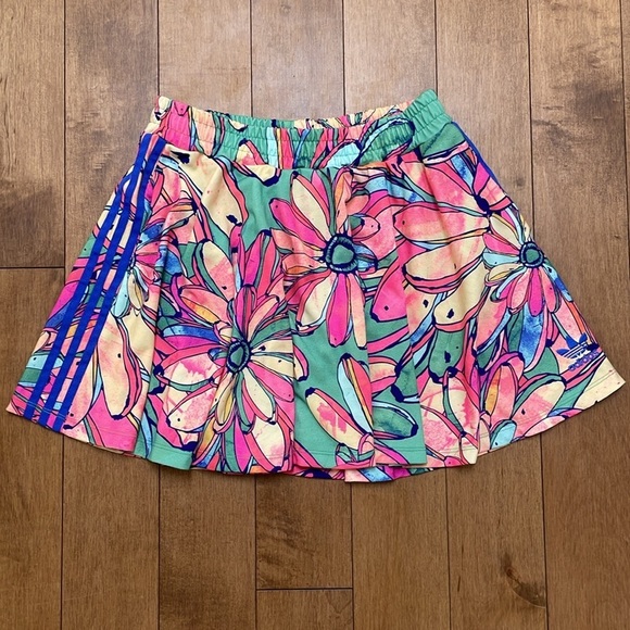 Adidas Originals x Farm Bananas Flared mini Skirt S tropical floral pink NWOT - Picture 7 of 13